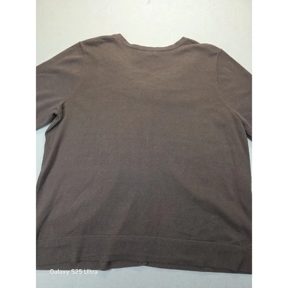CJ Banks 3X Cardigan Brown 3D Floral Light 100% Cotton Office Staple 3/4 Sleeve - Picture 8 of 8